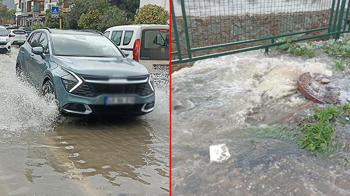 Bodrum'da sağanak yağış hayatı felç etti! Yollar göle döndü, vatandaşlar zor anlar yaşadı