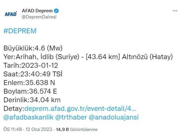 Son Dakika: Suriye'nin İdlib kentinde 4.6 büyüklüğünde deprem! Sarsıntı Hatay'dan da hissedildi