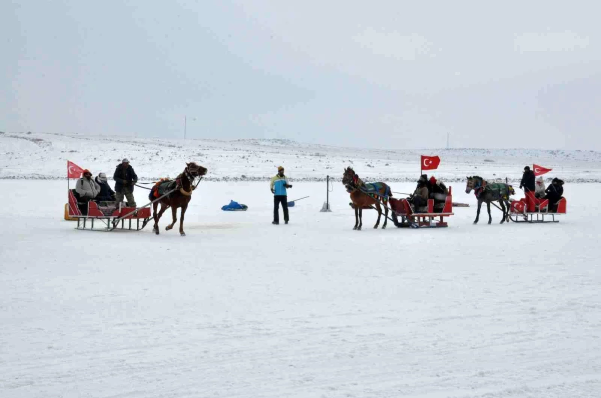 Kars\'ta buz üstünde atlı kızakla gezdiler, soğuğa aldırış etmeden horon teptiler
