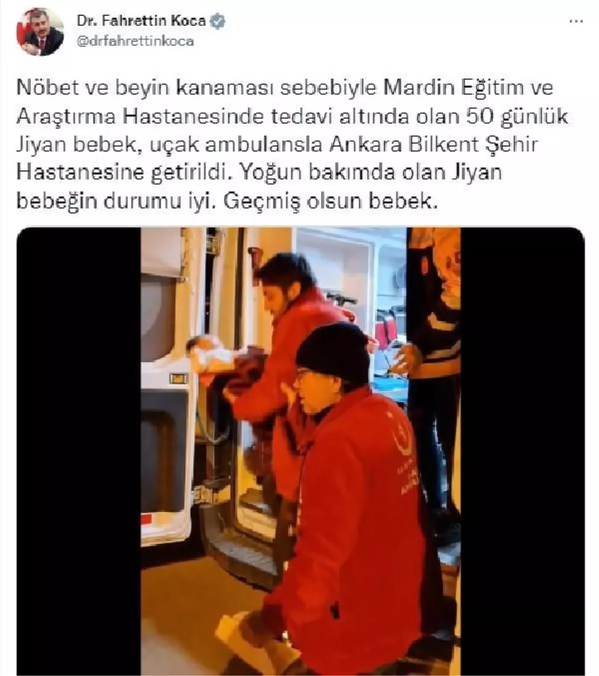 Jiyan bebek uçak ambulansla Ankara\'ya getirildi