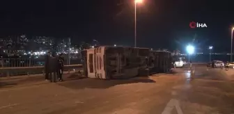 Küçükçekmece'de tır devrildi, sürücüsü burnu bile kanamadan kurtuldu