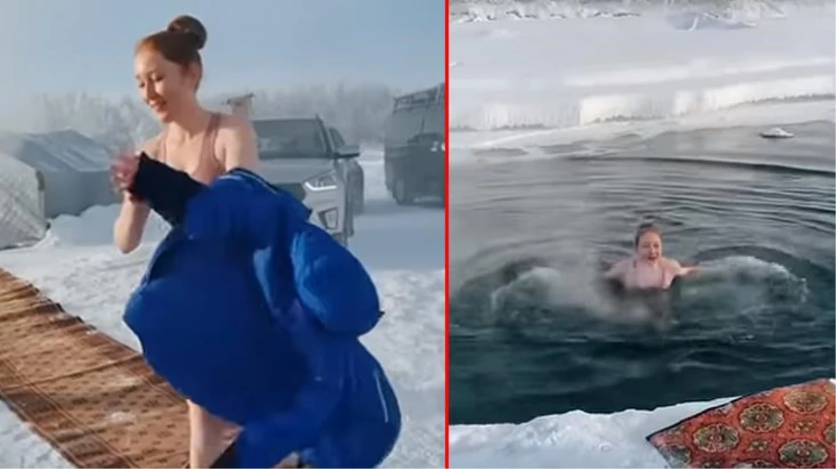 Eksi 55 derecede nehre giren Rus kadının görüntüleri viral oldu