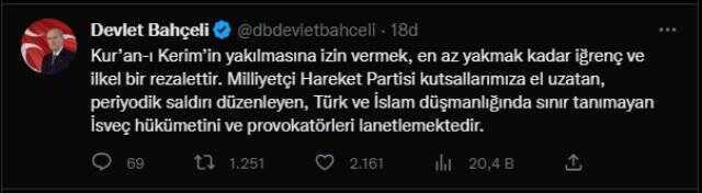 İsveç'teki çirkin olaya Bahçeli'den zehir zemberek sözler: Barbarlığın ve vandallığın aleni gösterimi ve somut örneğidir