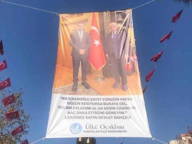 Kılıçdaroğlu'nun Mersin ziyareti öncesi ülkü ocaklarından olay tehdit! İlçe girişine pankart astılar