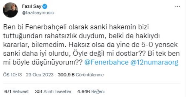 Dünyaca ünlü sanatçı Fazıl Say'dan Ümraniye maçıyla ilgili olay paylaşım: Hakemin bizi tutmasından rahatsızım