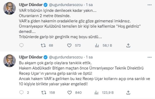 Gündeme damga vuran maça bir paylaşımda Uğur Dündar'dan geldi: Bu akşam çok garip olaylara tanıklık ettik