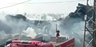 Lastik geri dönüşüm fabrikasında 7 saat süren yangında soğutma çalışmaları başladı