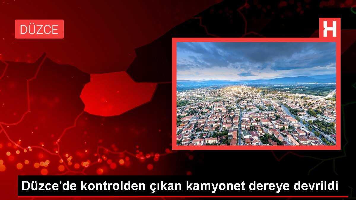 Düzce'de kontrolden çıkan kamyonet dereye devrildi
