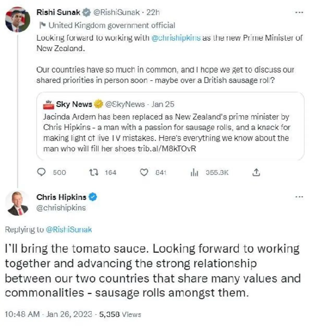 İngiltere ve Yeni Zelanda Başbakanlarından esprili paylaşımlar