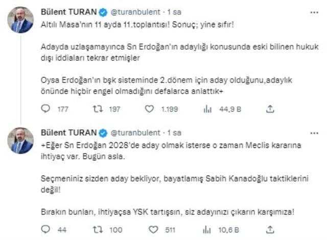 AK Parti'den 6'lı masanın 'Cumhurbaşkanı Erdoğan'ın aday olamayacağı' iddiasına tepki