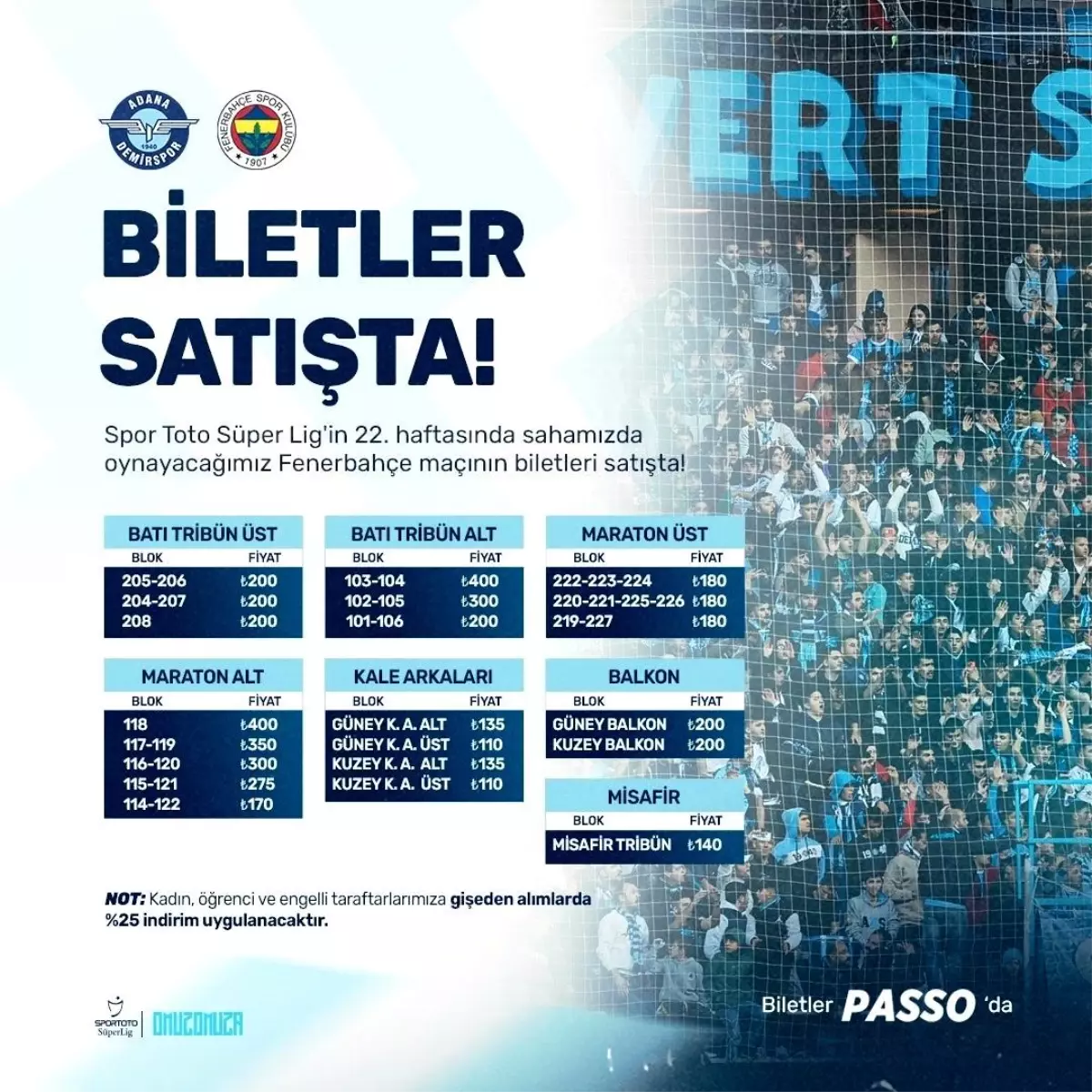 Adana Demirspor Fenerbahçe maçının biletleri satışa çıktı