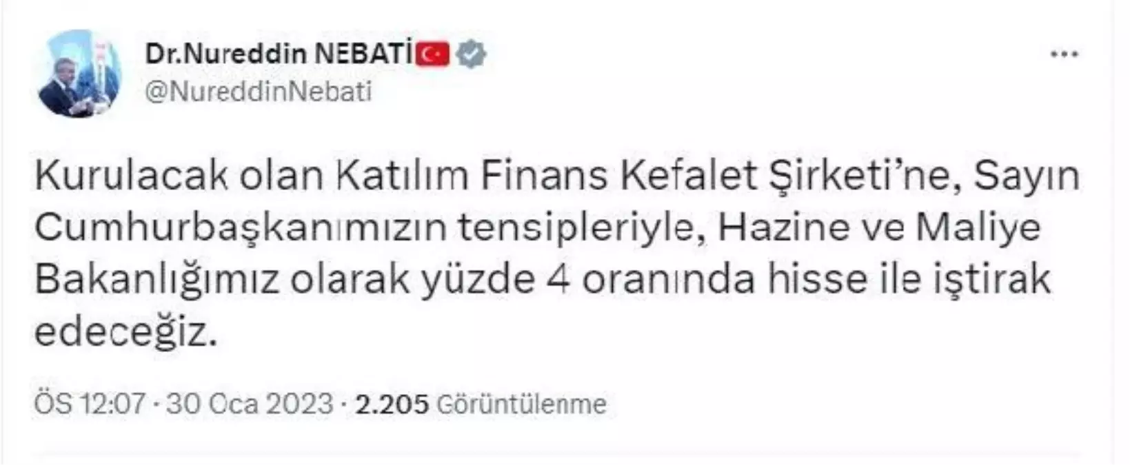 Bakan Nebati: Katılım Finans Kefalet Şirketi\'ne yüzde 4 hisse ile iştirak edeceğiz