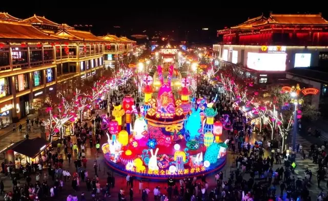 Xi'an'da Işık ve Fener Denizinin Havadan Görünümü