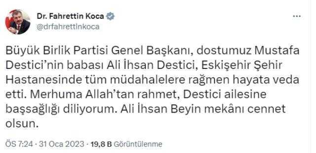 BBP Genel Başkanı Mustafa Destici'nin babası hayatını kaybetti