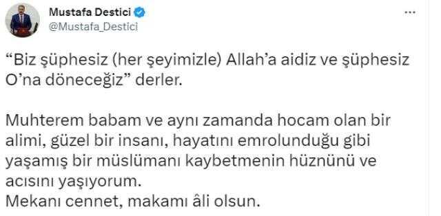 BBP Genel Başkanı Mustafa Destici'nin babası hayatını kaybetti