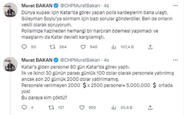 CHP Milletvekili Bakan, Katar'da görev yapan polislerin maaşlarını Bakan Soylu'ya sordu: 5 milyon dolara kim çöktü?
