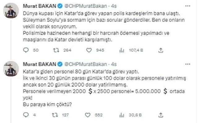 CHP Milletvekili Bakan, Katar'da görev yapan polislerin maaşlarını Bakan Soylu'ya sordu: 5 milyon dolara kim çöktü?