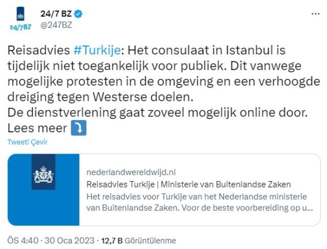Hollanda'dan dikkat çeken karar! İstanbul Başkonsolosluğu güvenlik gerekçesiyle ziyarete kapatıldı