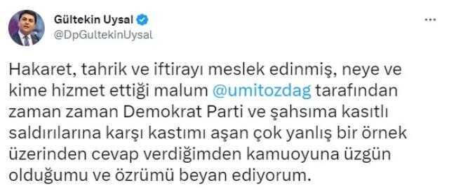 Özdağ için kullandığı ifade ile tepki çeken Gültekin Uysal, özür diledi