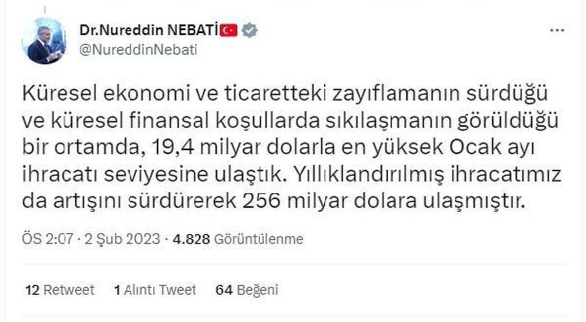 Bakan Nebati: En yüksek ocak ayı ihracatı seviyesine ulaştık