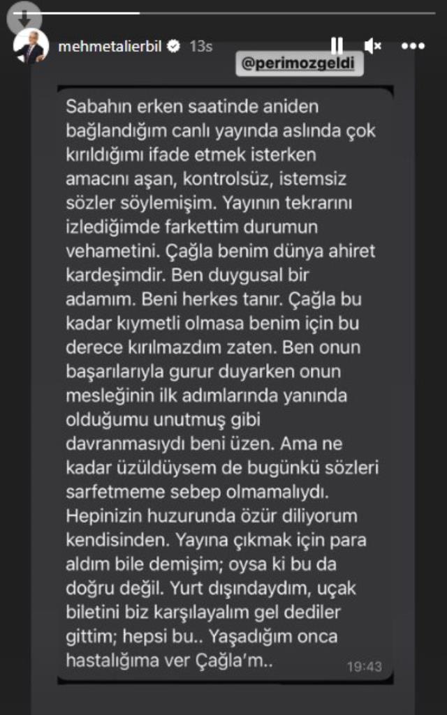 'Çağla Şıkel kulisimden çıkmazdı, artık ne anlıyorsanız' diyen Mehmet Ali Erbil, özür diledi