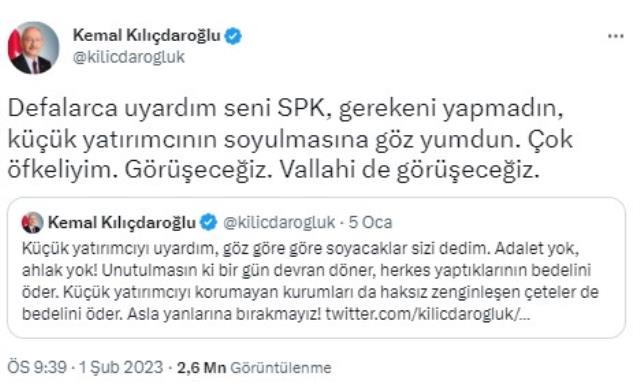 Kılıçdaroğlu SPK'ya yeniden seslendi: Çok öfkeliyim, görüşeceğiz Kılıçdaroğlu SPK'ya yeniden seslendi: Çok öfkeliyim, görüşeceğiz