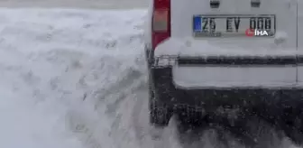 Erzurum'da etkisini gösteren kar sürücüleri zor durumda bıraktı