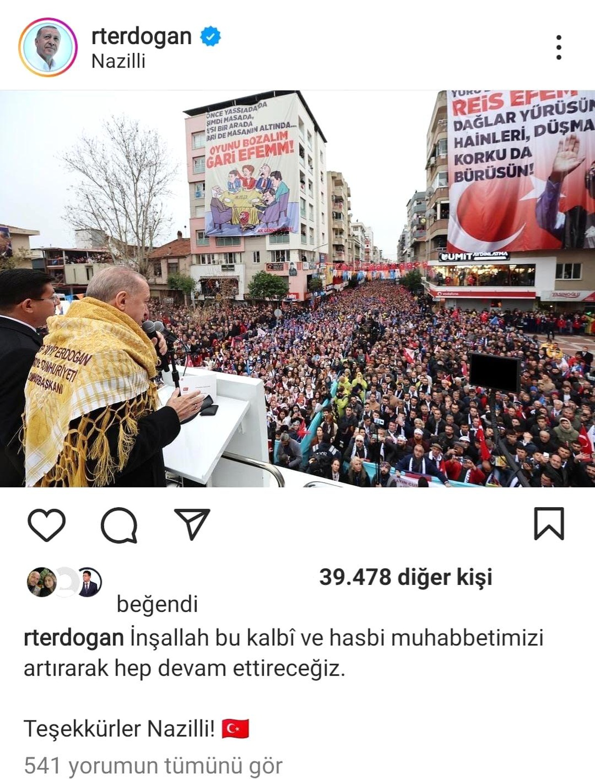 Cumhurbaşkanı Erdoğan\'dan Nazilli\'ye teşekkür