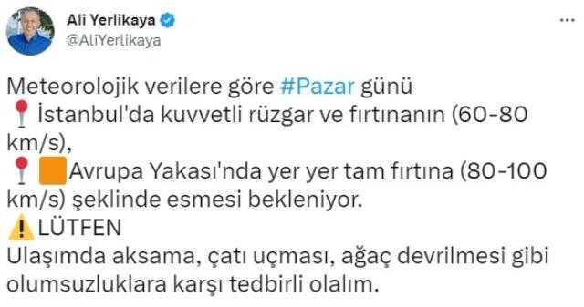 Vali Yerlikaya'dan kar yağışını bekleyen İstanbul için yeni uyarı: Pazar günü rüzgarın şiddeti 100 km'ye ulaşacak Vali Yerlikaya'dan kar yağışını bekleyen İstanbul için yeni uyarı: Pazar günü rüzgarın şiddeti 100 km'ye ulaşacak