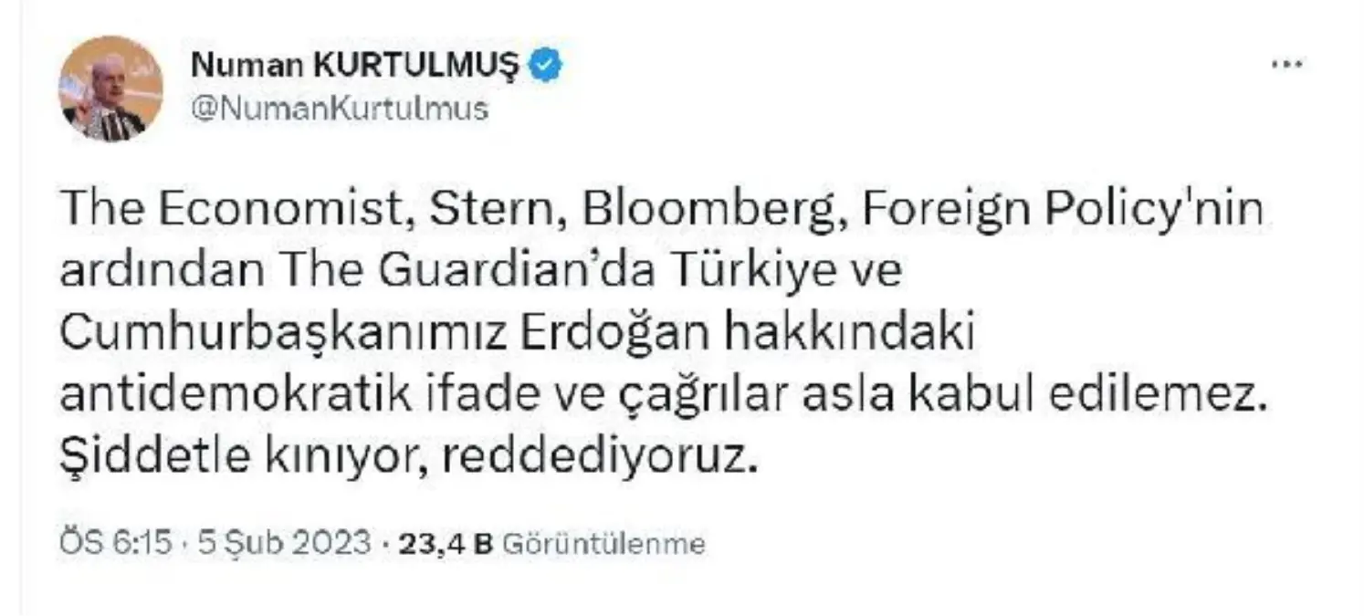 AK Parti Genel Başkanvekili Kurtulmuş\'tan The Guardian\'a tepki: "Asla kabul edilemez"