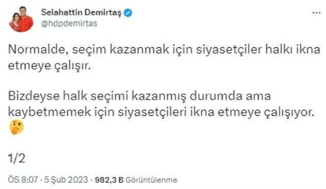 Demirtaş'tan muhalefete çağrı: Ortak aday çıkarın, sonra hepiniz seçime kadar susup evde oturun