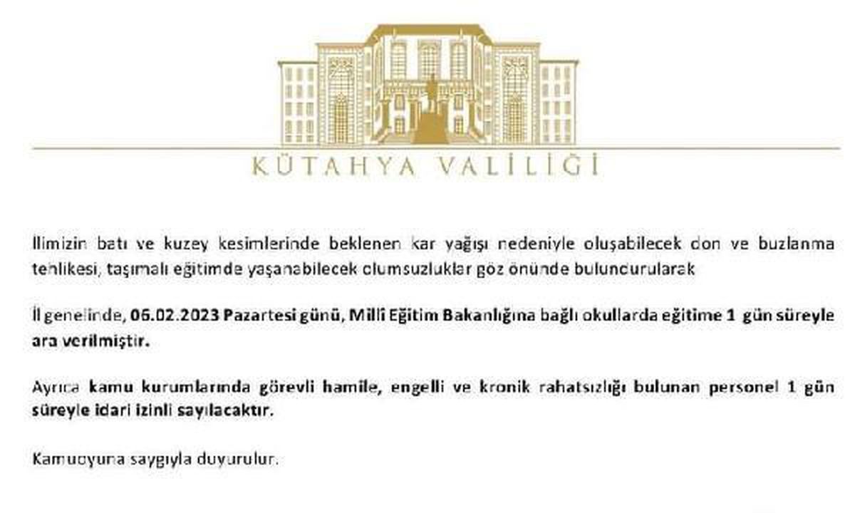 Niğde\'de kar yağışı nedeniyle okullar yarın tatil edildi
