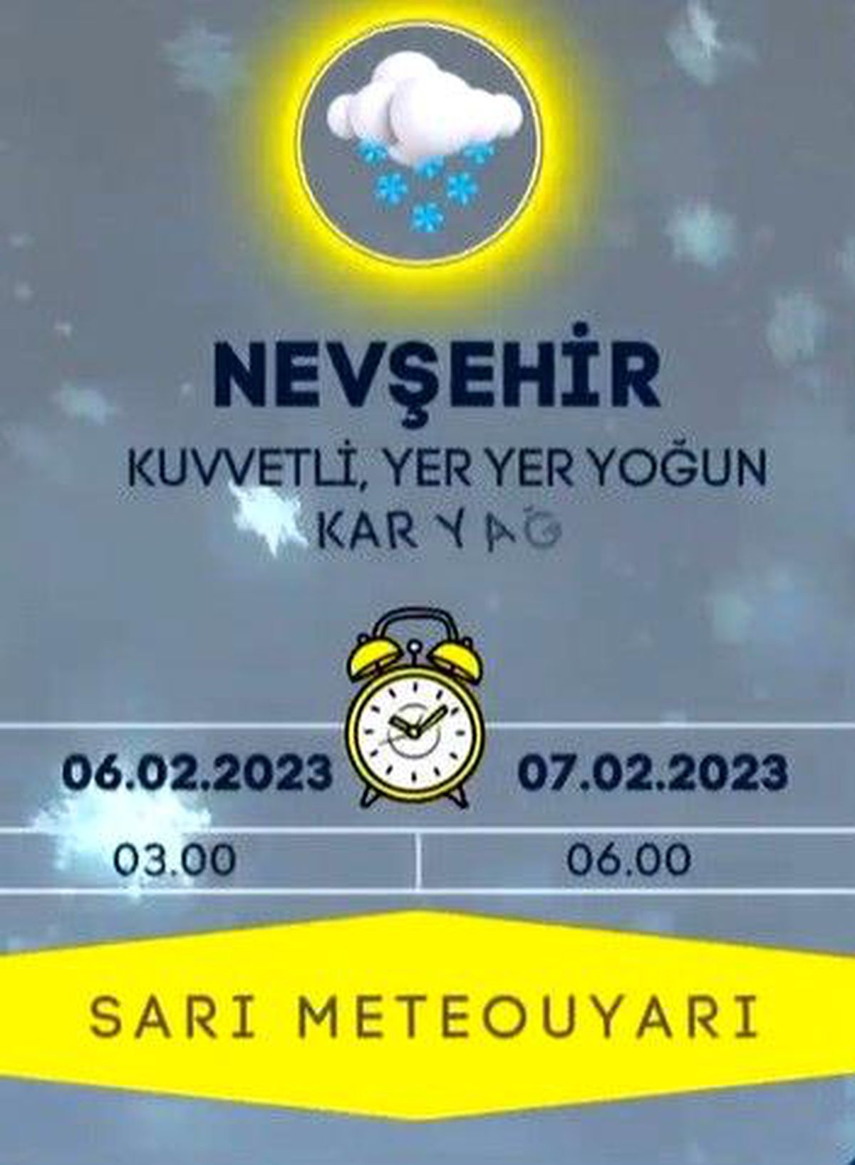 Nevşehir\'de sarı alarm verildi