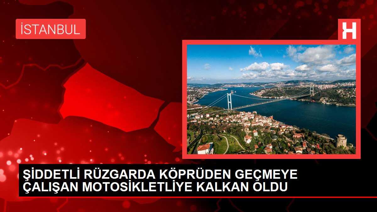 ŞİDDETLİ RÜZGARDA KÖPRÜDEN GEÇMEYE ÇALIŞAN MOTOSİKLETLİYE KALKAN OLDU