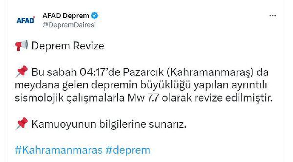 AFAD: Depremin büyüklüğü 7.7