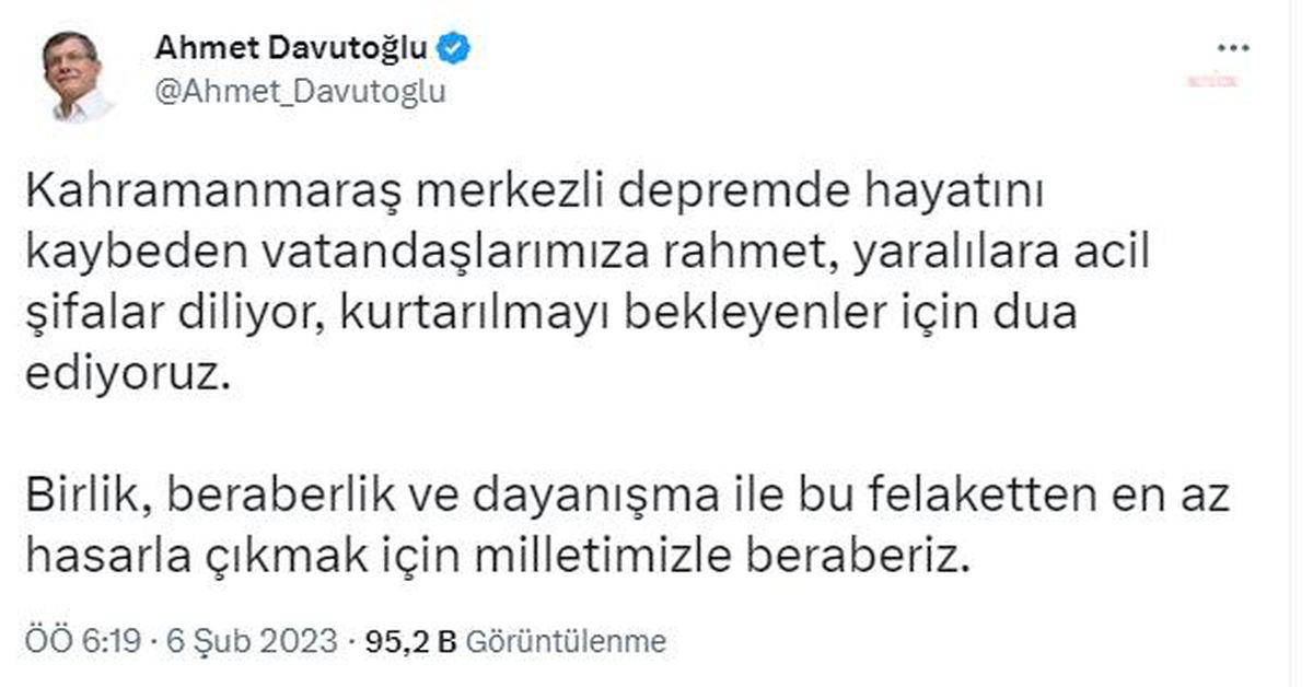 Siyasi partilerden Kahramanmaraş merkezli depremle ilgili "geçmiş olsun" mesajları