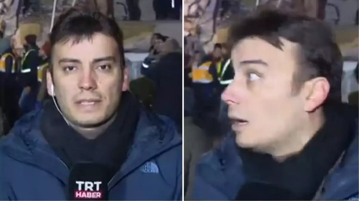 Arama kurtarma çalışmaları sırasında bina çöktü! Canlı yayında olan muhabirin korkusu yüzüne yansıdı