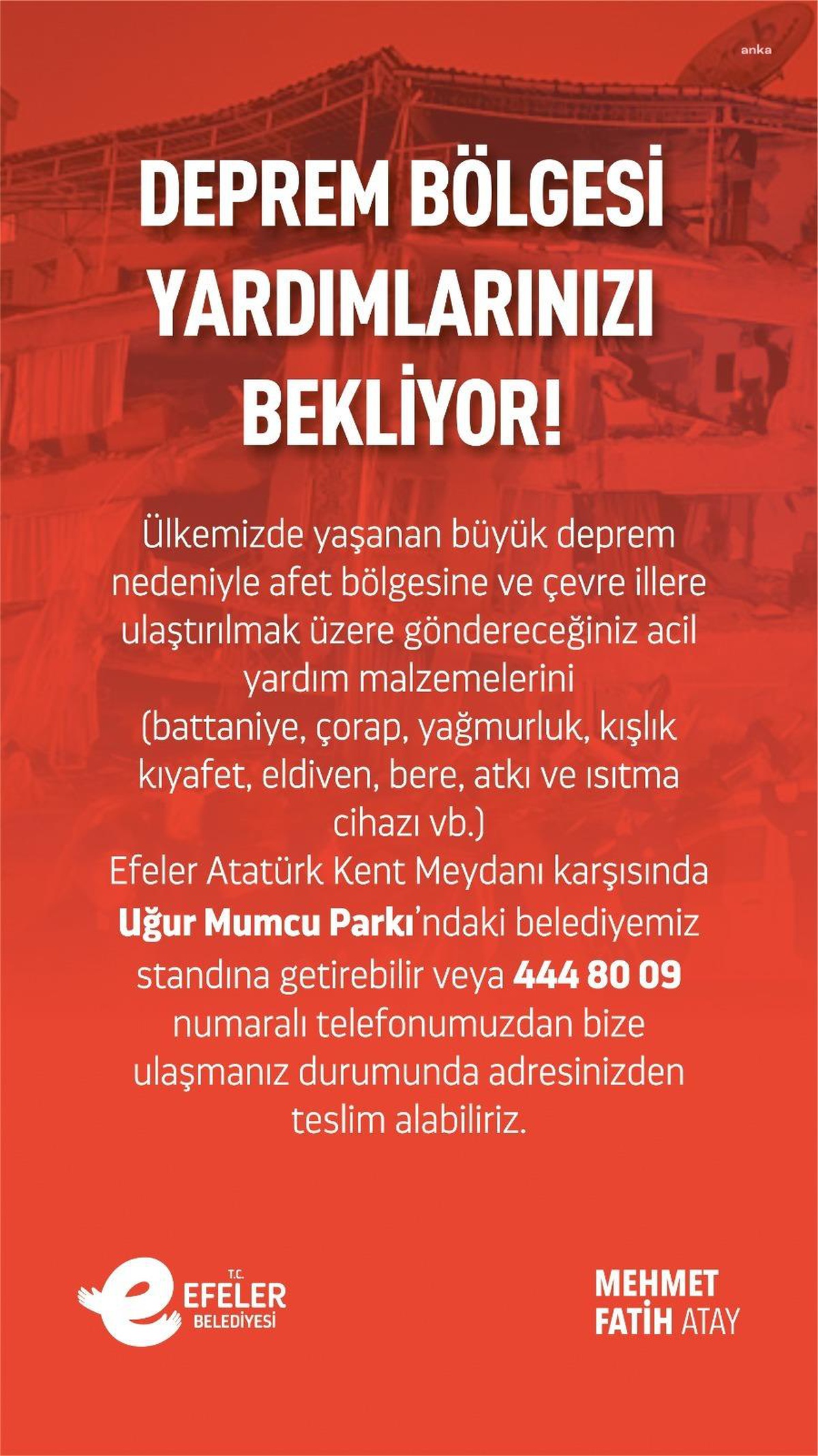 Efeler Belediyesi\'nden Deprem Bölgelerine Yardım Çağrısı