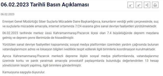 Emniyet'ten deprem sonrası açıklama