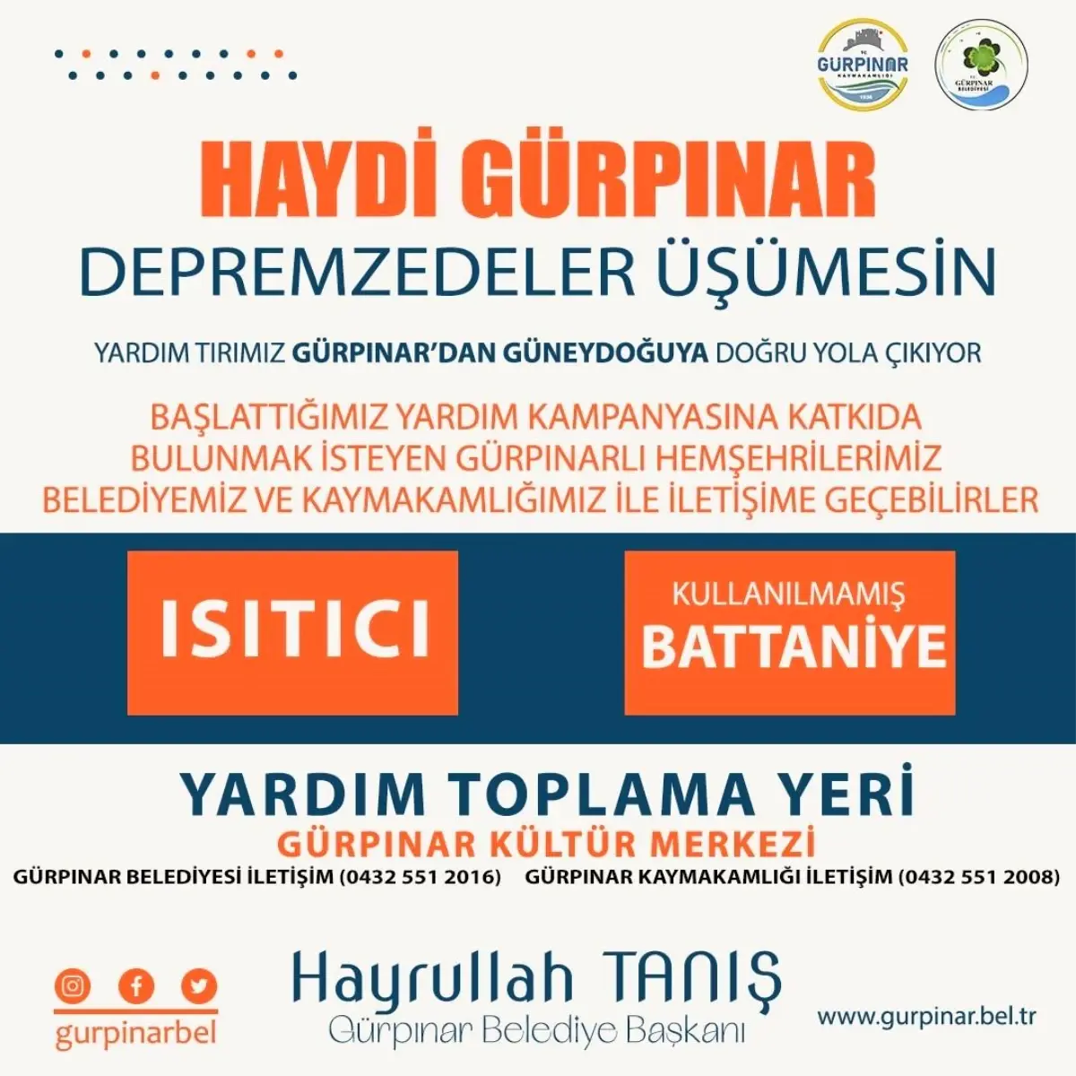 Gürpınar Belediyesinden depremzedeler için yardım kampanyası