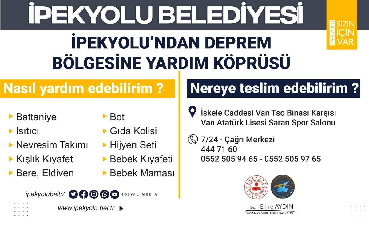 İpekyolu\'nda deprem bölgeleri için yardım kampanyası başlattı