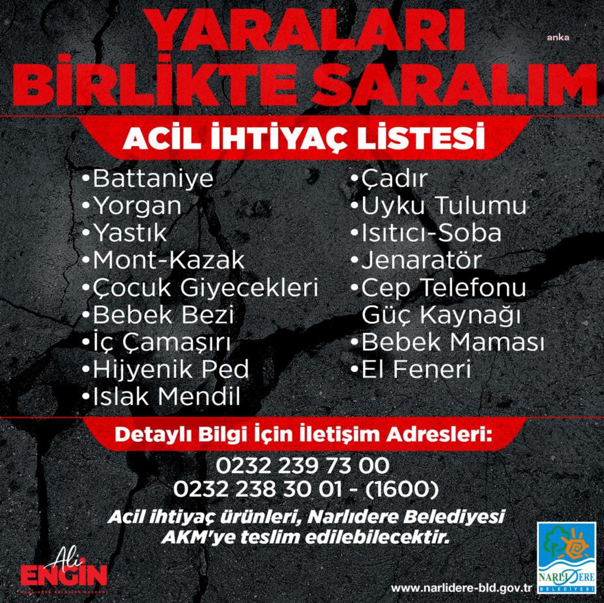 İzmir Narlıdere Belediyesi\'nden Deprem Bölgesi İçin Yardım Kampanyası