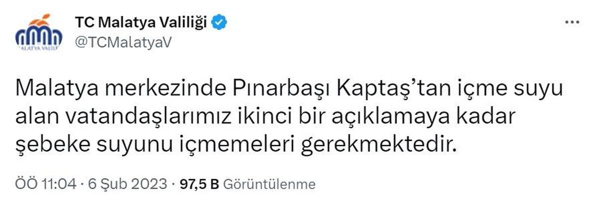 Malatya\'da içme suyu uyarısı
