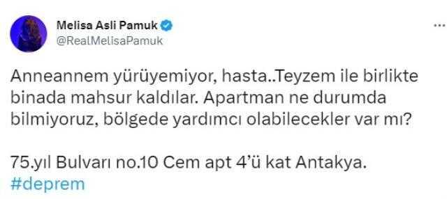 Oyuncu Melisa Aslı Pamuk'tan yardım çağrısı: Anneannem ve teyzem binada mahsur kaldı