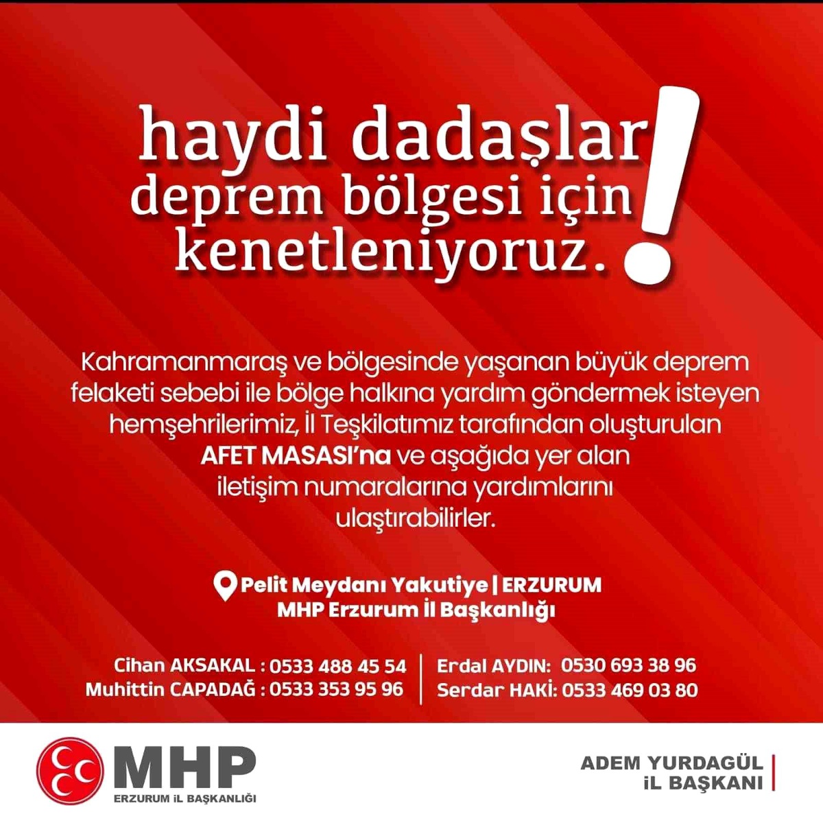 Yurdagül, deprem bölgesi için kenetleniyoruz