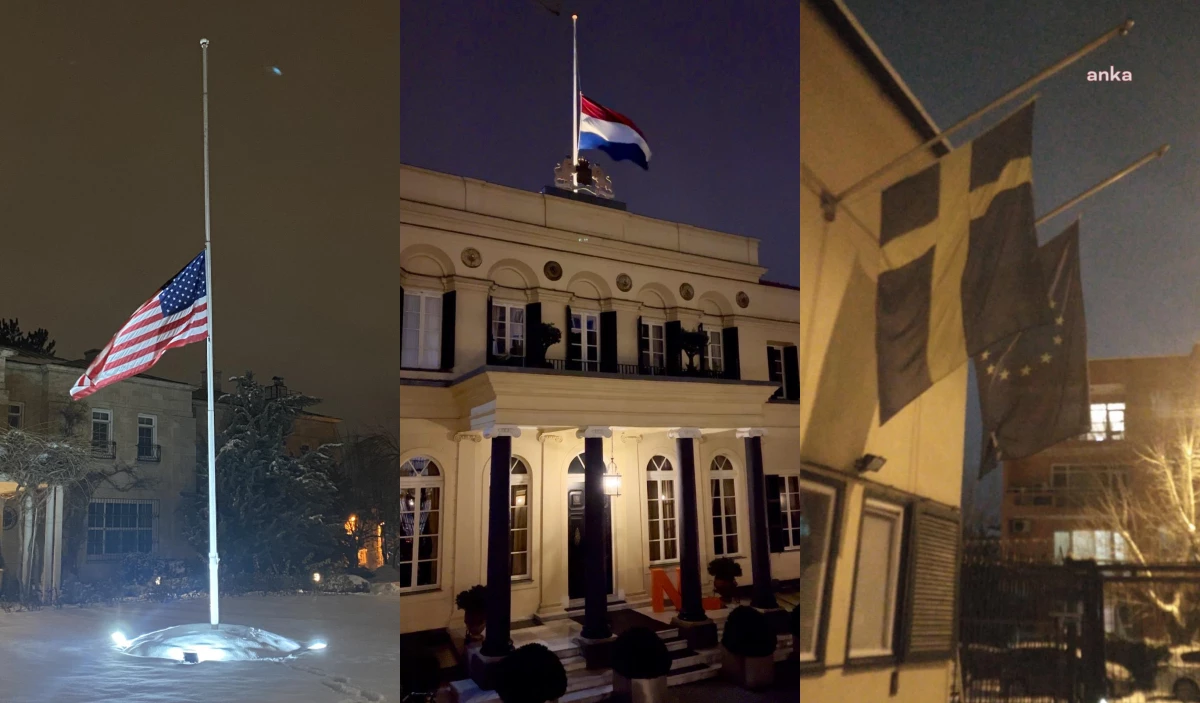Türkiye\'nin Prag Büyükelçiliğinde Türk bayrağı yarıya indirildi, karanfil bırakıldı