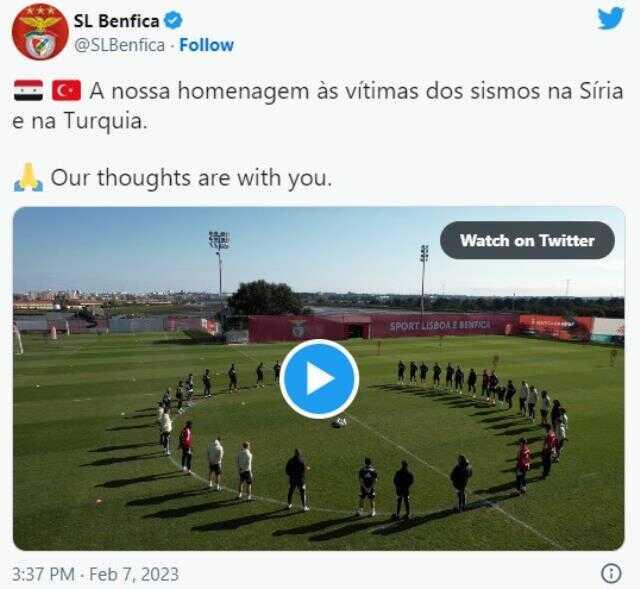Avrupa devi Benfica, antrenman öncesinde depremde hayatını kaybedenler için saygı duruşunda bulundu