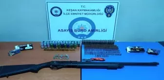 Keşan'da bir evde ruhsatsız tüfek ve çok sayıda fişek ele geçirildi