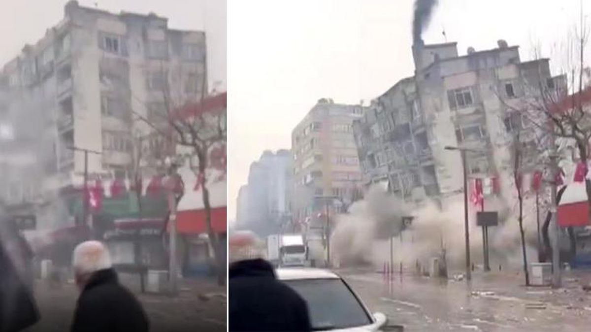 Kahramanmaraş'ta 7 katlı binanın yıkılma anı kamerada