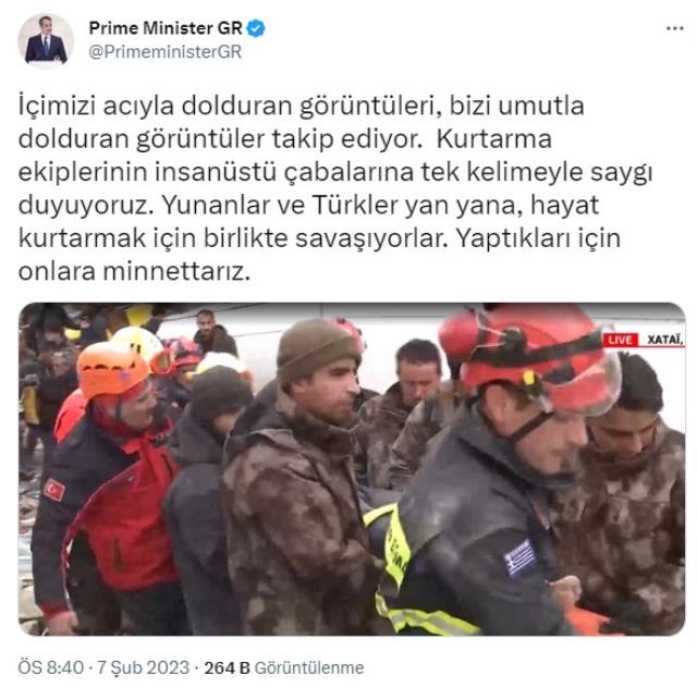 Yunanistan Başbakanı Miçotakis Türk ve Yunan kurtarma ekiplerine Türkçe övgüde bulundu